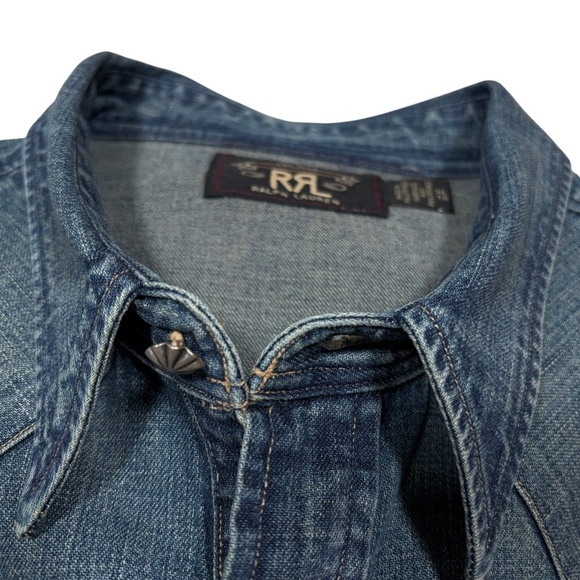 Ralph Lauren Double RRL Denim Shirt Mens XL Slim Fit Western Pearl Snap Cowboy - Picture 14 of 14
